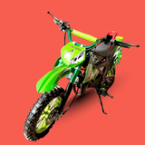 Green dirt bike on a red background