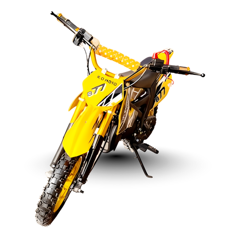 Yellow dirt bike on a white background