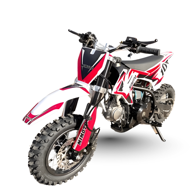 Red and white dirt bike on a white background