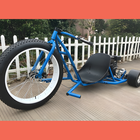 front view of MJM 6.5HP Motorised Huffy Slider Fat Boy Drift Trike for Teens - Blue