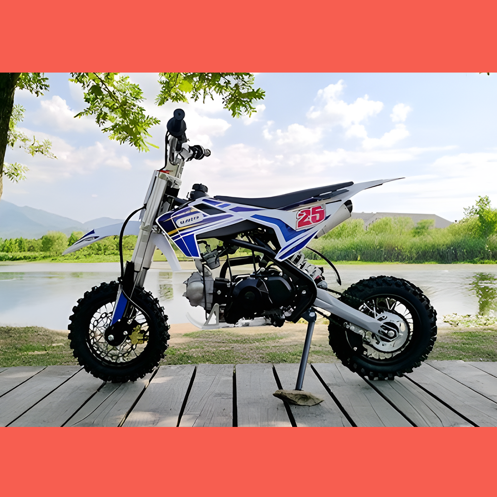 side view of MJM 70cc Petrol Powered 4-Stroke Semi-Auto Kids Dirt Bike - Blue