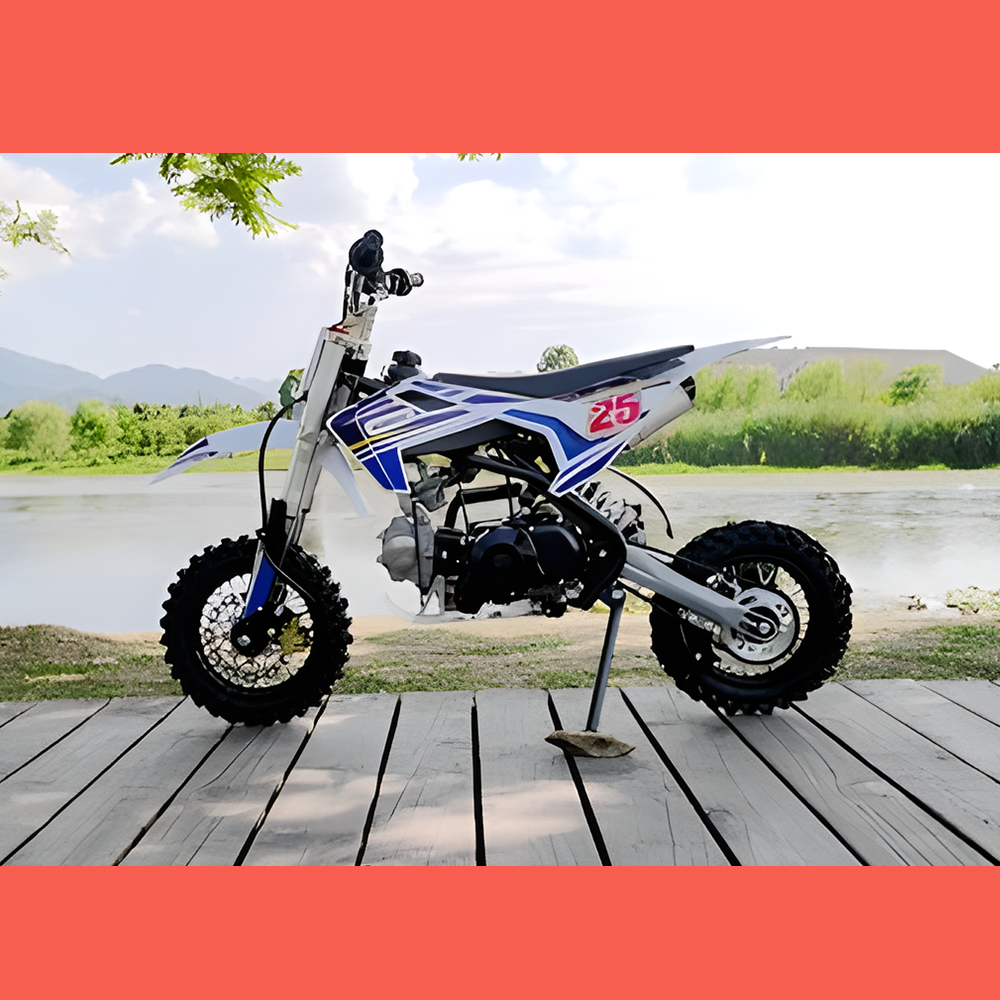 side view of MJM 70cc Petrol Powered 4-Stroke Semi-Auto Kids Dirt Bike - Blue