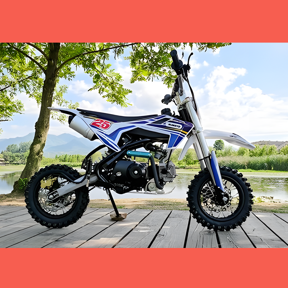 side view of MJM 70cc Petrol Powered 4-Stroke Semi-Auto Kids Dirt Bike - Blue