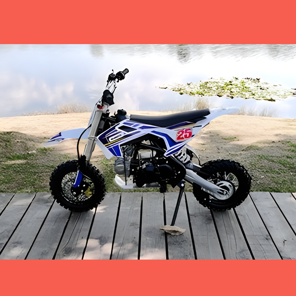 side view of MJM 70cc Petrol Powered 4-Stroke Semi-Auto Kids Dirt Bike - Blue