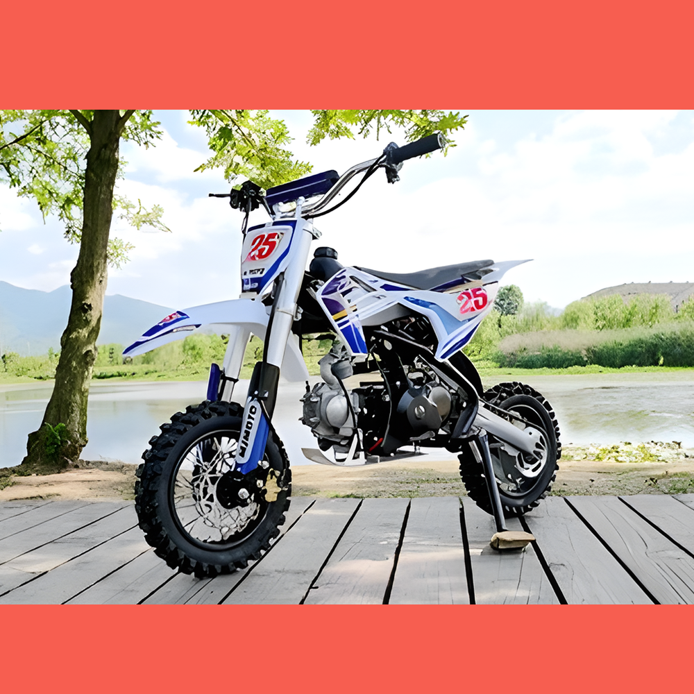 front view of MJM 70cc Petrol Powered 4-Stroke Semi-Auto Kids Dirt Bike - Blue