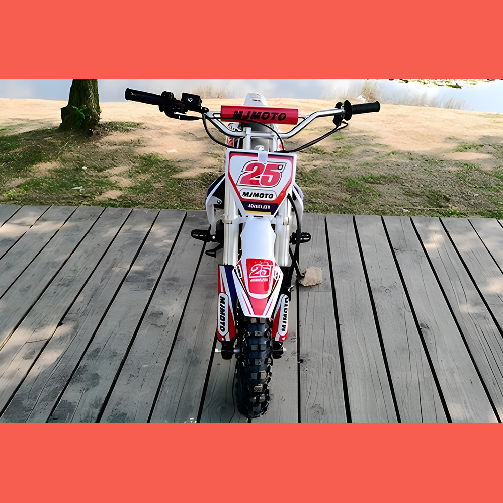 front view of MJM 70cc Petrol Powered 4-Stroke Semi-Auto Kids Dirt Bike - Red