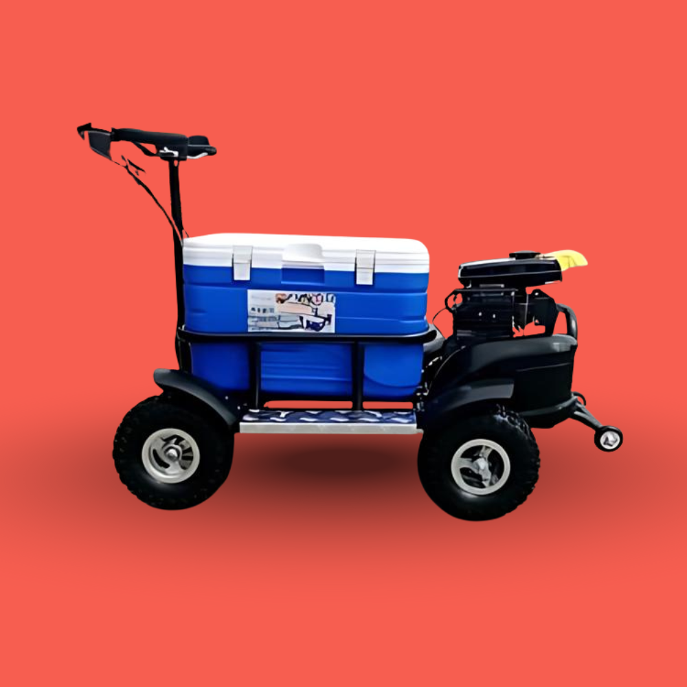 Cooler cart with blue coolers on a red background
