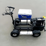Black golf cart with a cooler attached on a gray background