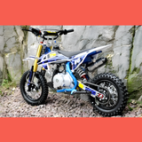 rear view of MJM 90cc Petrol Powered 4-Stroke Semi-Auto Kids Dirt Bike - Blue