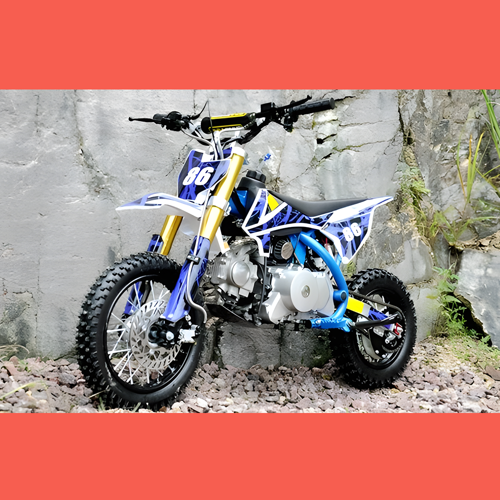 front view of MJM 90cc Petrol Powered 4-Stroke Semi-Auto Kids Dirt Bike - Blue