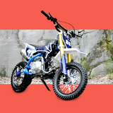 front of MJM 90cc Petrol Powered 4-Stroke Semi-Auto Kids Dirt Bike - Blue