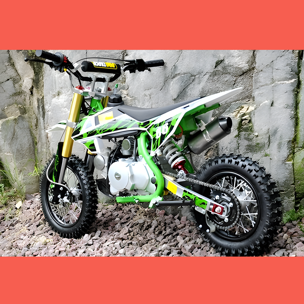 rear view of MJM 90cc Petrol Powered 4-Stroke Semi-Auto Kids Dirt Bike - Green