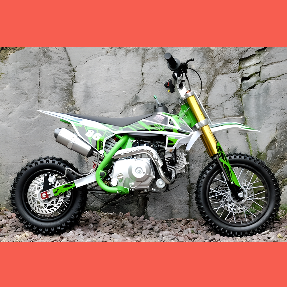 side view of MJM 90cc Petrol Powered 4-Stroke Semi-Auto Kids Dirt Bike - Green