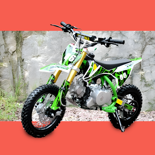 front view of MJM 90cc Petrol Powered 4-Stroke Semi-Auto Kids Dirt Bike - Green