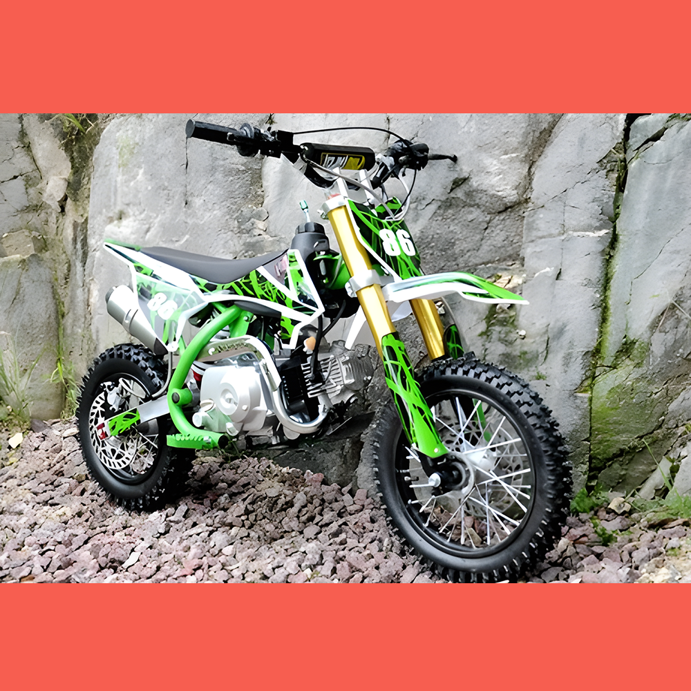 front view of MJM 90cc Petrol Powered 4-Stroke Semi-Auto Kids Dirt Bike - Green