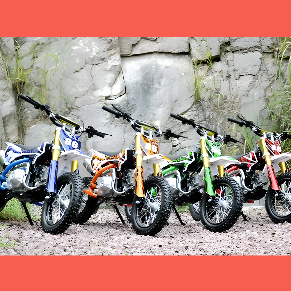 different collection of MJM 90cc Petrol Powered 4-Stroke Semi-Auto Kids Dirt Bike