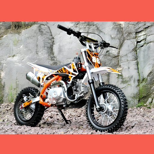 front view of MJM 90cc Petrol Powered 4-Stroke Semi-Auto Kids Dirt Bike - Orange
