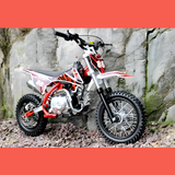 side view of MJM 90cc Petrol Powered 4-Stroke Semi-Auto Kids Dirt Bike - Red