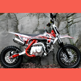 side view of MJM 90cc Petrol Powered 4-Stroke Semi-Auto Kids Dirt Bike - Red