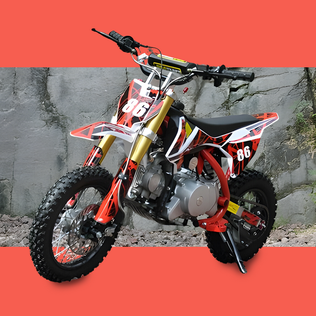 front view of MJM 90cc Petrol Powered 4-Stroke Semi-Auto Kids Dirt Bike - Red