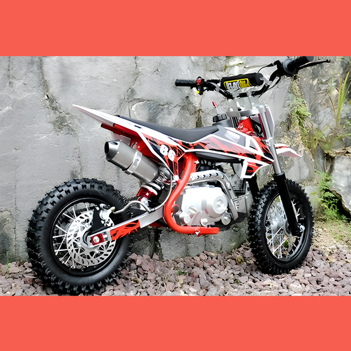 side view of MJM 90cc Petrol Powered 4-Stroke Semi-Auto Kids Dirt Bike - Red