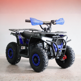 Black and blue ATV on a light gray background