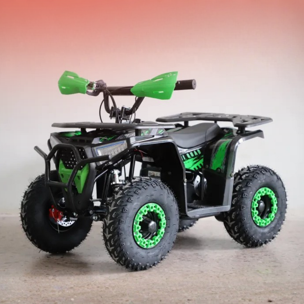 Green and black ATV on a gradient background
