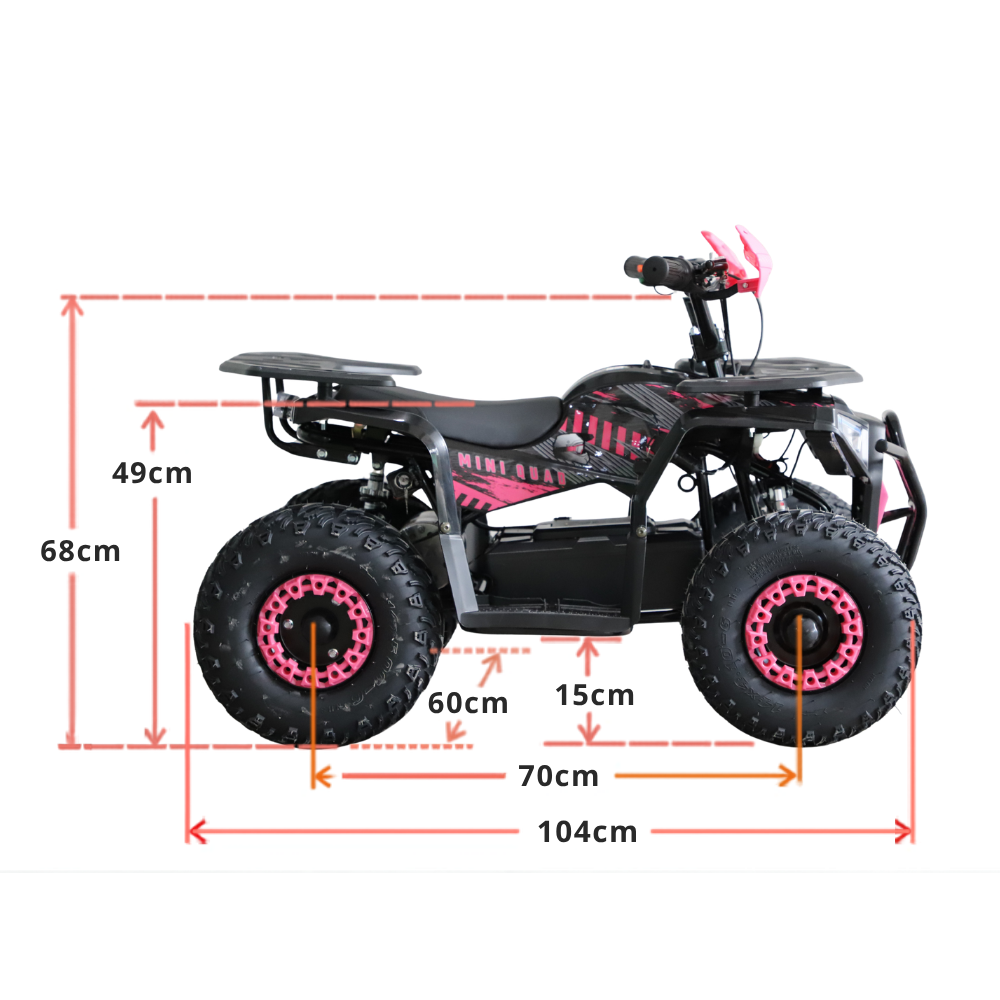 Children's toy ATV with dimensions on a white background