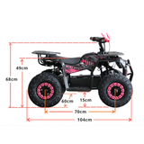 Children's toy ATV with dimensions on a white background
