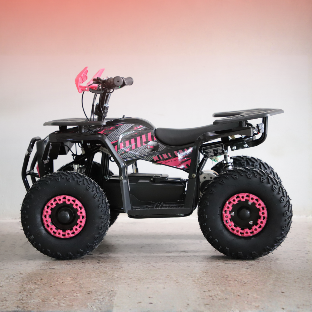 Small ATV with pink rims on a gradient background