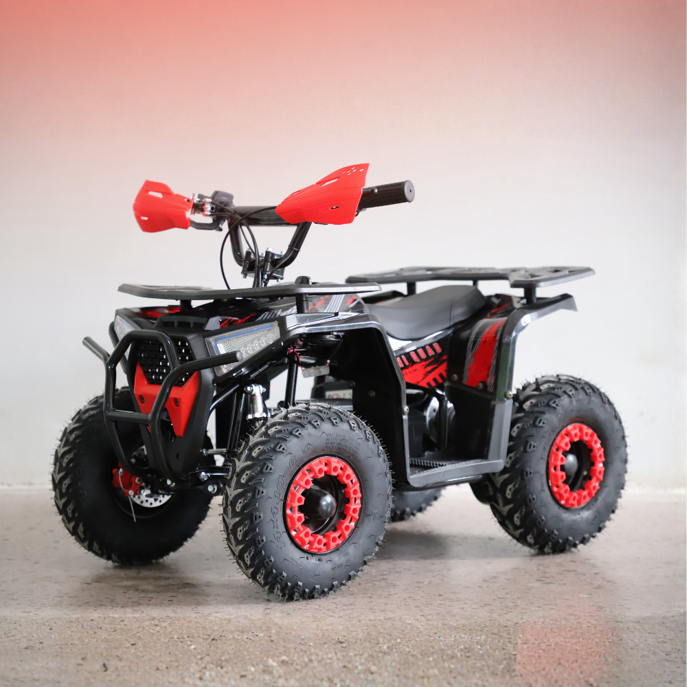 Black and red ATV on a gray background