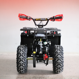 Black ATV with red handlebar grips on a light gray background