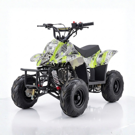 Motoworks 110cc Petrol-Powered Sports F1 Kids Quad Bike - Green on white background
