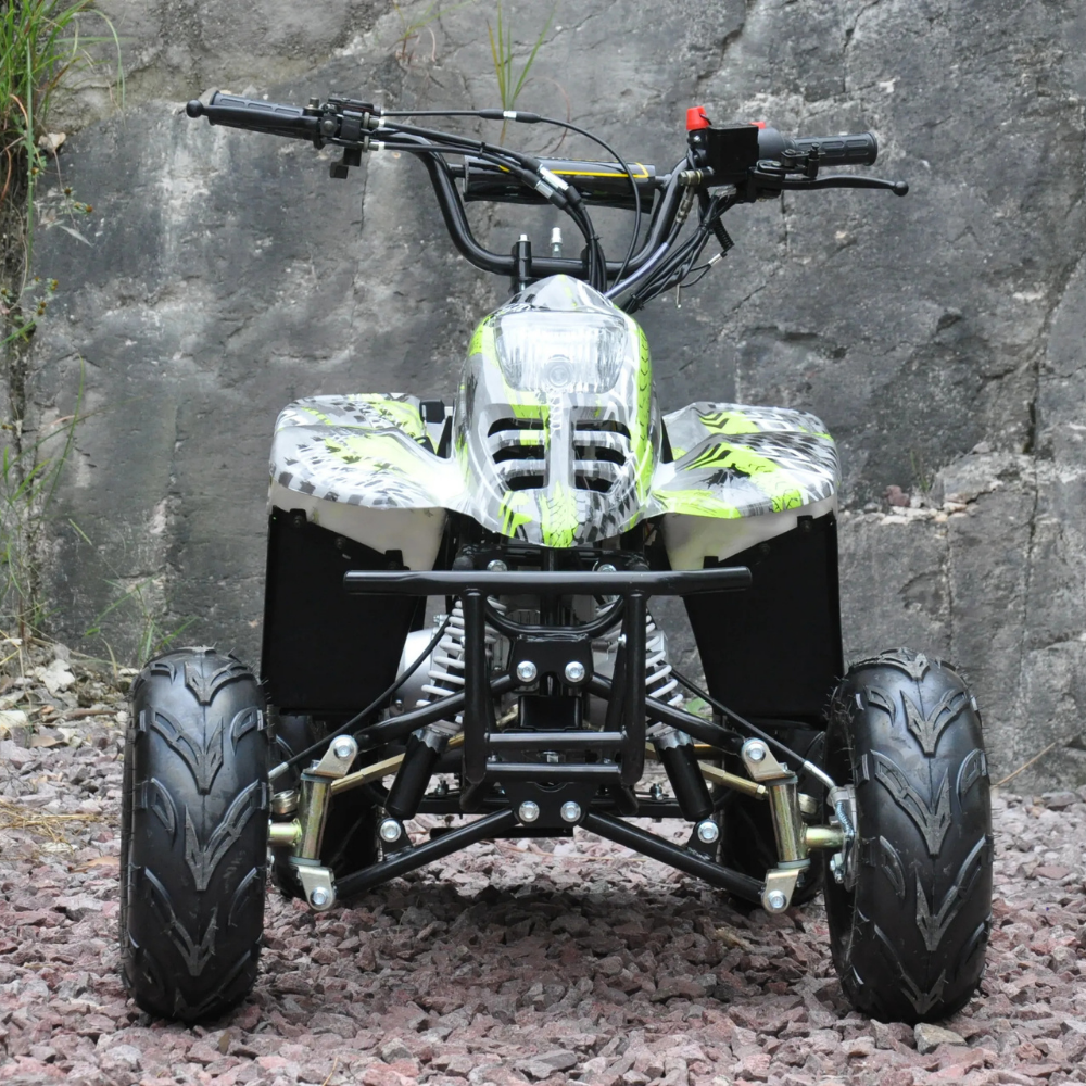 Rear view of Motoworks 110cc Petrol-Powered Sports F1 Kids Quad Bike - Green