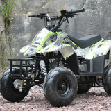 Front view of Motoworks 110cc Petrol-Powered Sports F1 Kids Quad Bike - Green