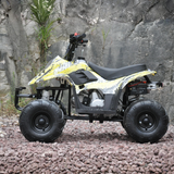 Side view of Motoworks 110cc Petrol-Powered Sports F1 Kids Quad Bike - Yellow