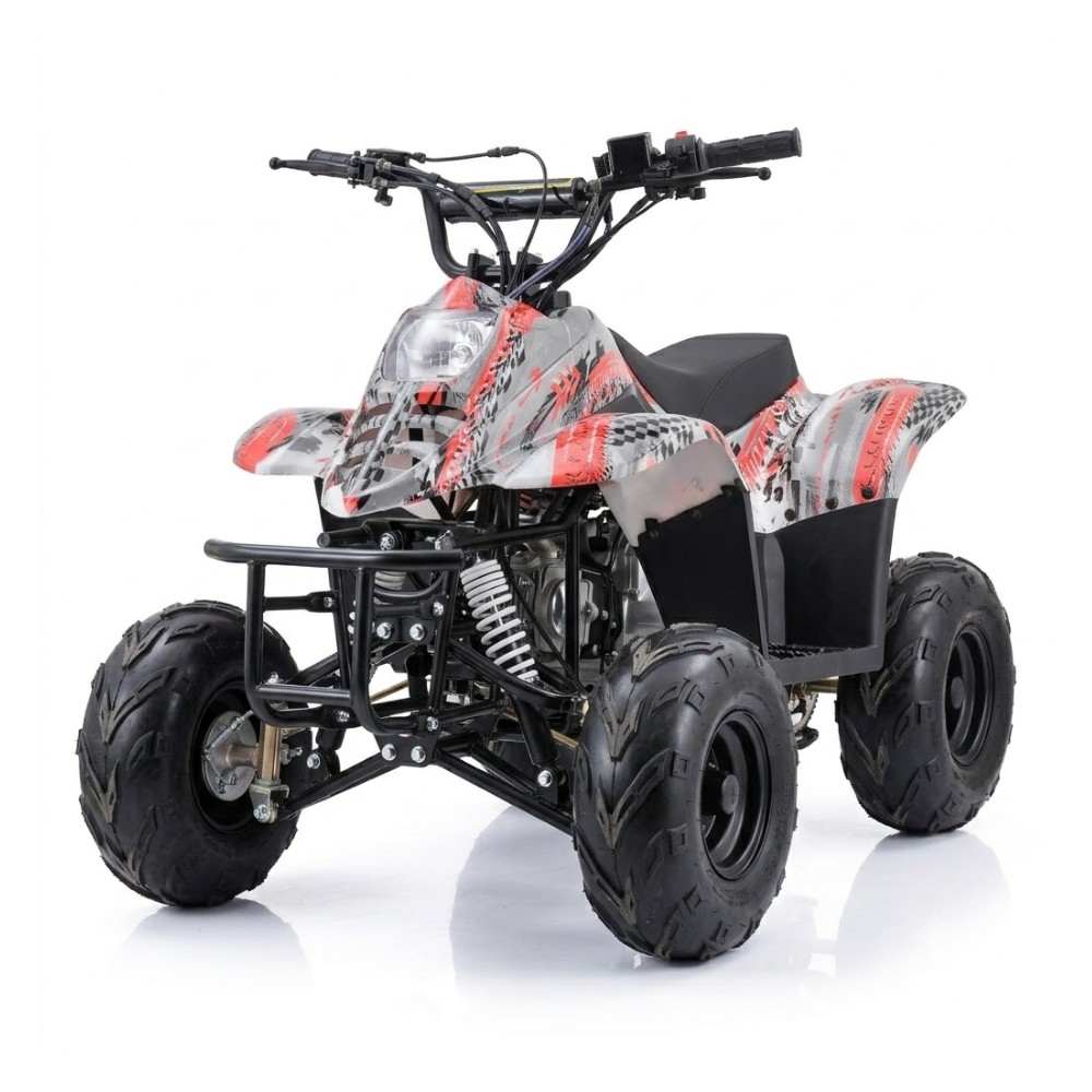 Motoworks 110cc Petrol-Powered Sports F1 Kids Quad Bike - Red on white background