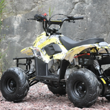 Side view of Motoworks 110cc Petrol-Powered Sports F1 Kids Quad Bike - Yellow