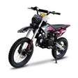 A youth dirt bike with a black and pink zebra-stripe pattern, featuring a black seat, knobby tires, and a number 65 decal on the front fender, shown on a white background with a shadow.