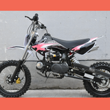 side view of Motoworks 125cc Petrol Powered 4-Stroke 4-Speed Manual Kids Dirt Bike X - Pink