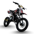 Black and red dirt bike on a white background
