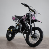 Black and pink dirt bike on a gray background