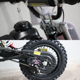 Close-up of a motorcycle's wheel and chain on a light background