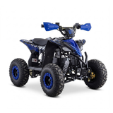 Blue and black ATV on a white background
