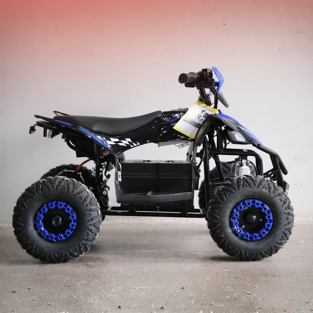 Black and blue ATV on a gray background