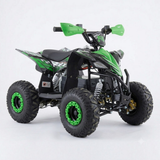 Green and black ATV on a white background