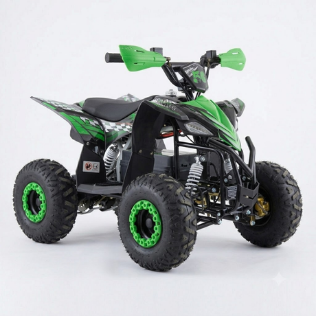 Green and black ATV on a white background