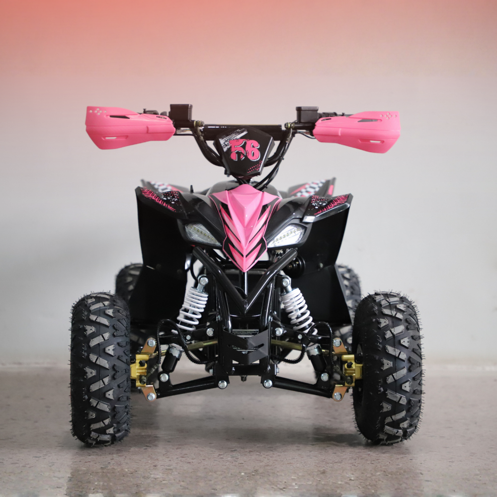 Pink and black ATV on a gray background