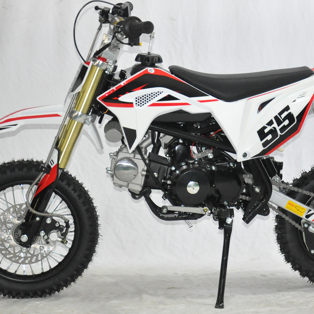 side view of Motoworks 90cc Petrol Powered 4-Stroke Kids Dirt Bike - Red