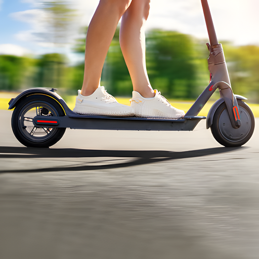 girl riding the New Aim 36v 10.5Ah Folding Electric Scooter - Grey